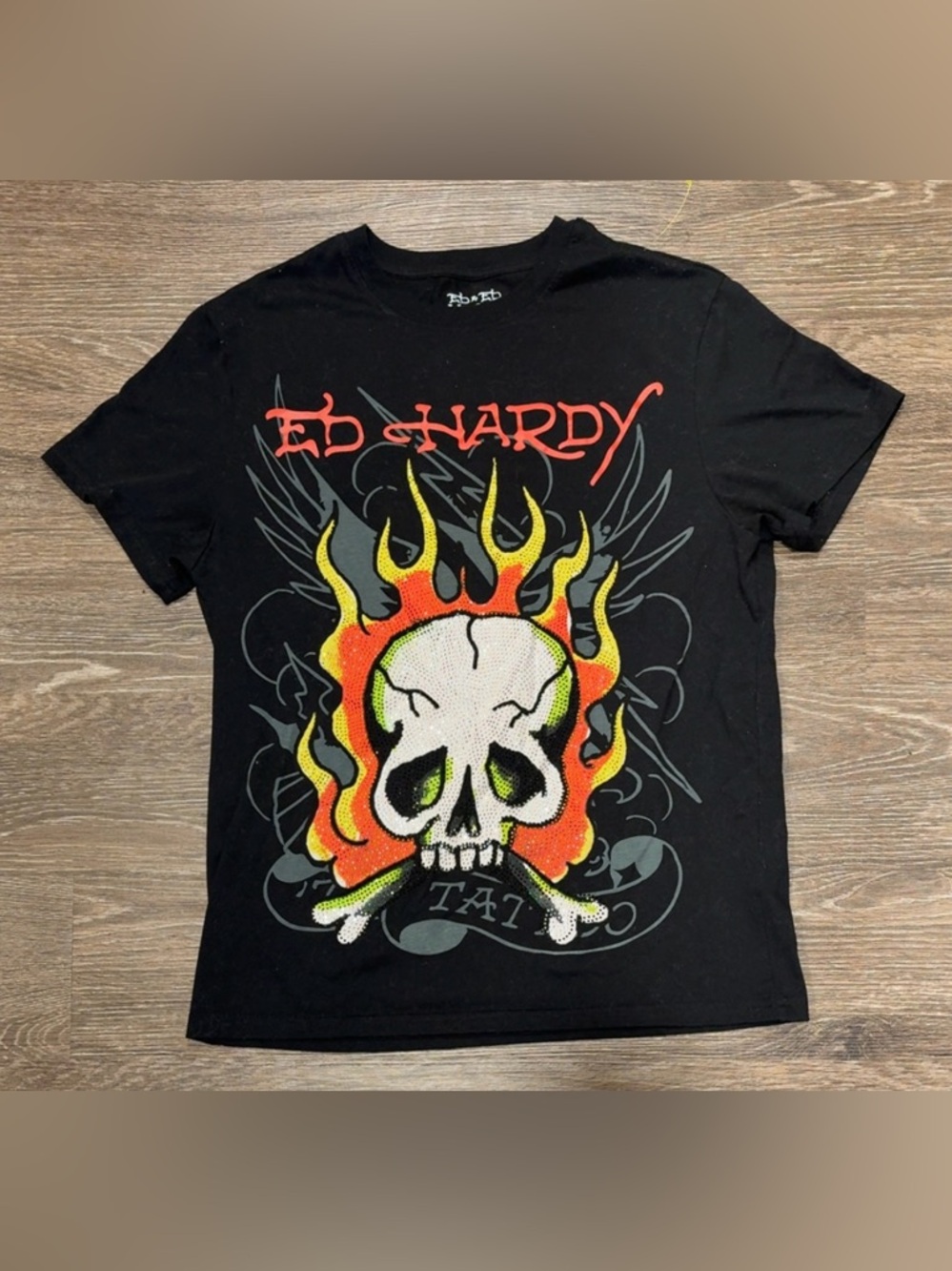 Ed Hardy Black Skull Flame Graphic Tee Size M